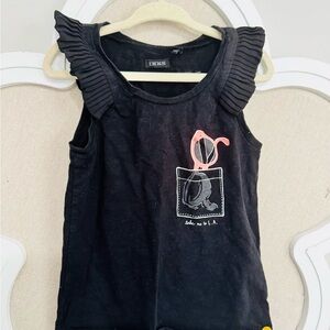 IKKS Black Ruffle Tank Top with Graphic Design
